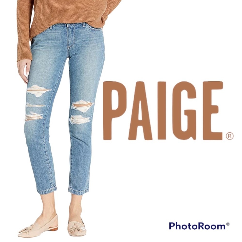 PAIGE HOXTON Crop RIPPED JEANS - Picture 1 of 12